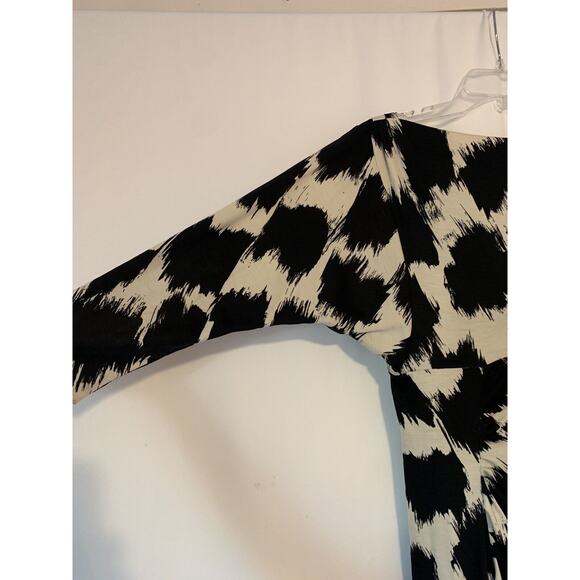 DVF Womens Dress 6 Bodycon Wool Knee Length Black White Vneck Cocktail - Picture 7 of 12